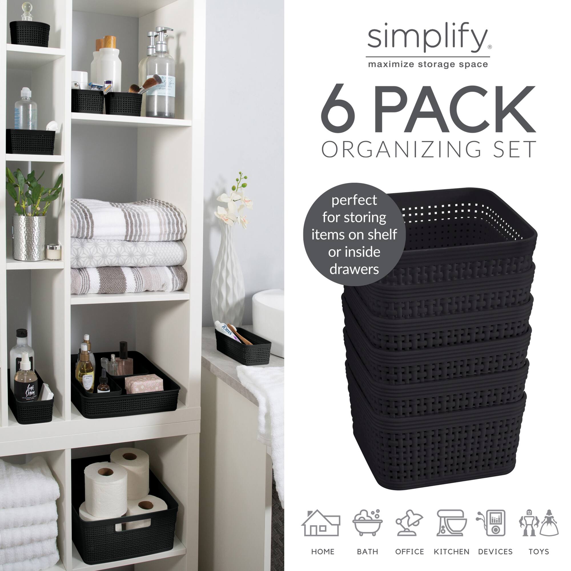 Simplify 5" Black Organizers, 6ct.